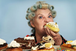 menopausal woman eating junk food