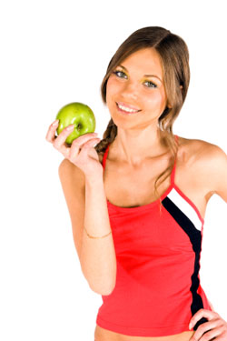 pretty young woman with an apple