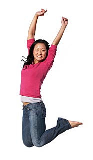 woman jumping into the air